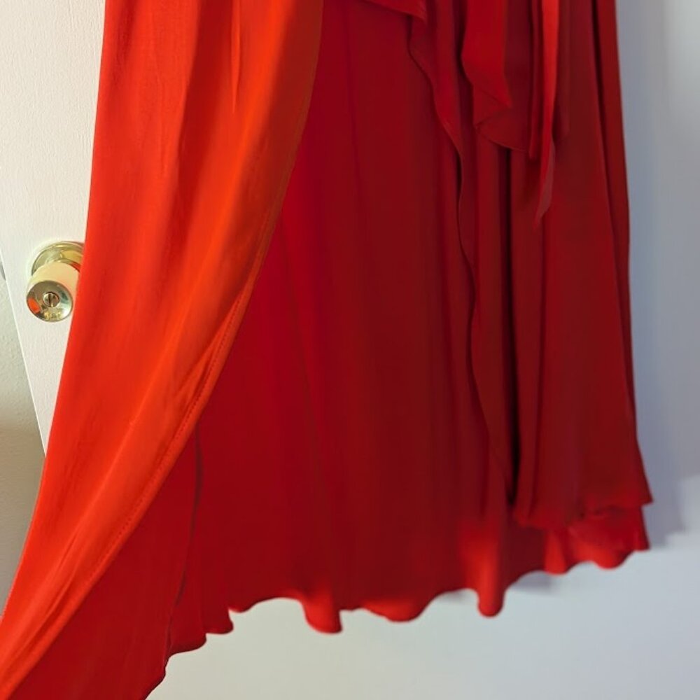 Maeve Anthropologie Orange/Poppy Faux Wrap High Low Dress Cap Sleeve M - Picture 3 of 12